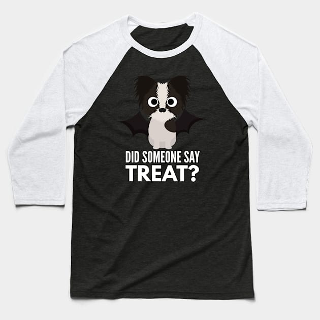 Papillon Halloween Trick or Treat Baseball T-Shirt by DoggyStyles